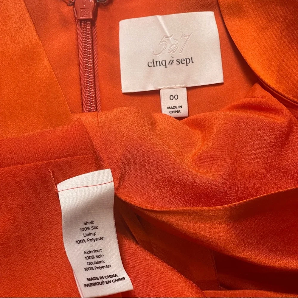 Cinq à Sept Caelan Knot Front Silk Dress in Tangerine Orange Size 00 - Picture 7 of 16